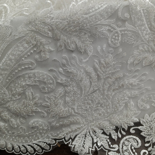 Beaded Lace Fabric Embroidered on 100% Polyester Net Mesh | Lace USA - 73030W-HB