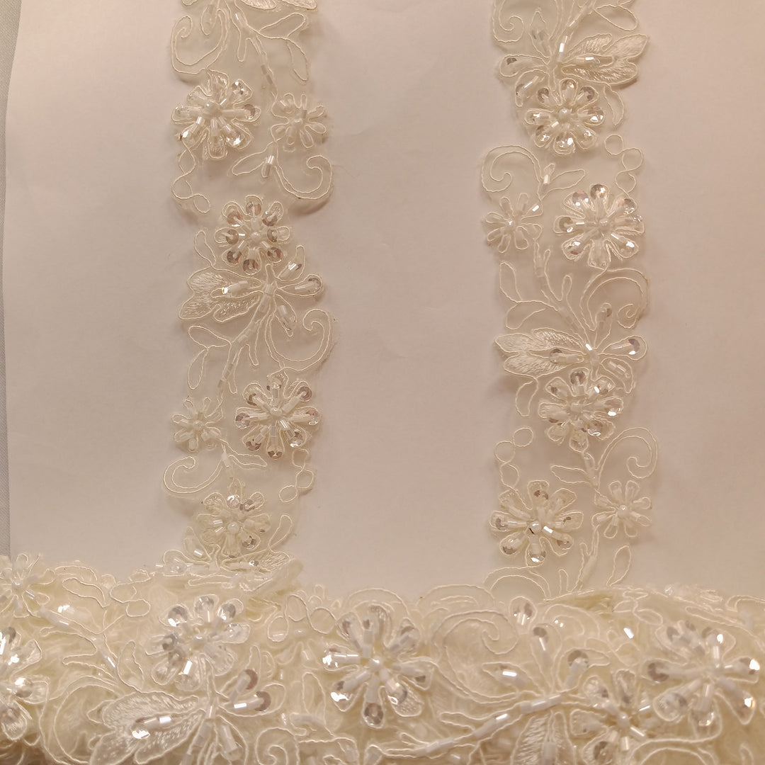 Beaded, Corded & Embroidered on Organza Ivory Trimming. Lace Usa