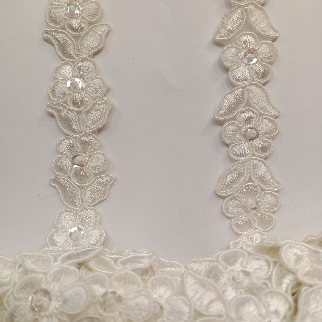 Corded, Beaded & Embroidered Ivory Trimming. Lace Usa