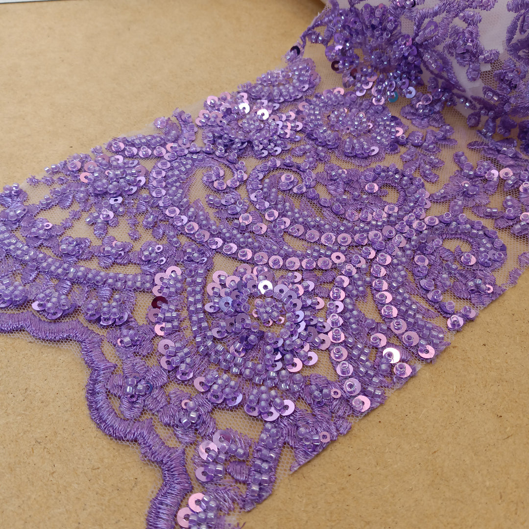 Embroidered & Beaded Net Mesh Fabric with Beads. Lace USA