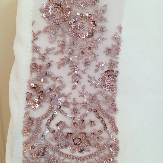 Embroidered & Beaded Net Mesh Fabric with Beads. Lace USA