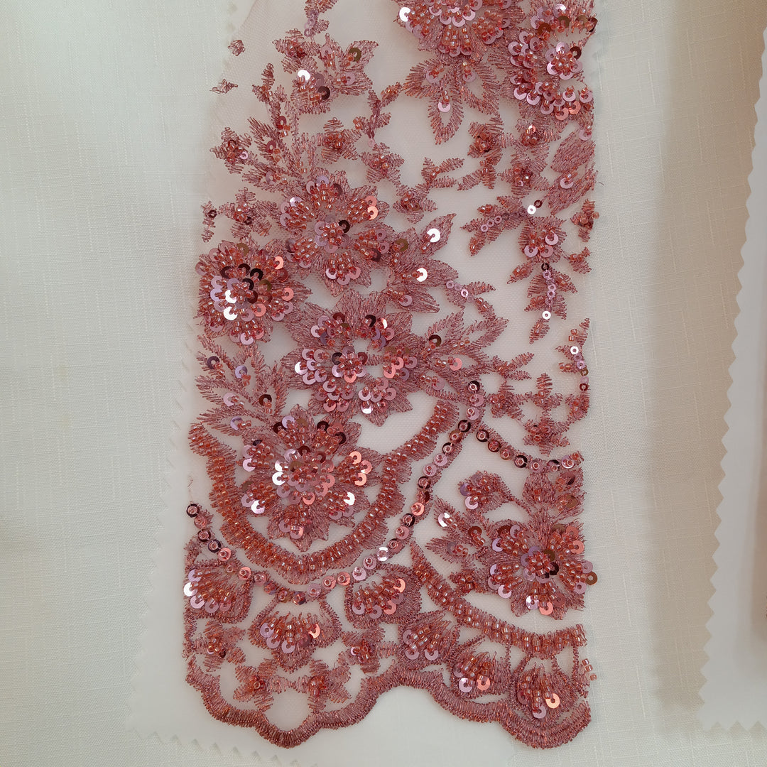 Embroidered & Beaded Net Mesh Fabric with Beads. Lace USA