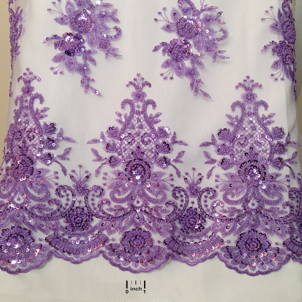 Embroidered & Beaded Net Mesh Fabric with Beads. Lace USA