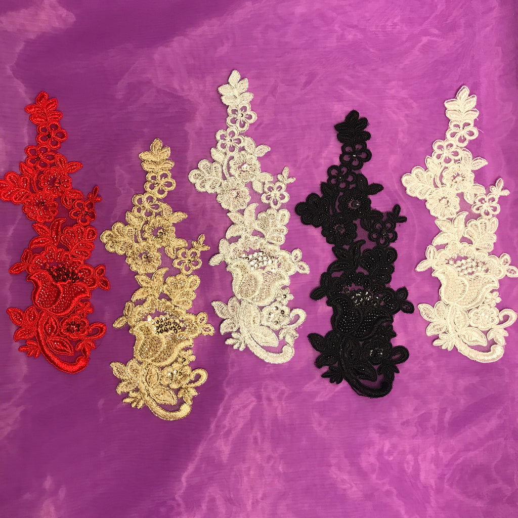 Corded Floral Applique on Mesh - Pairs