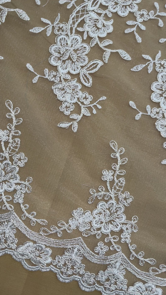 Corded Bridal Lace Fabric Embroidered on 100% Polyester Net Mesh | Lace USA