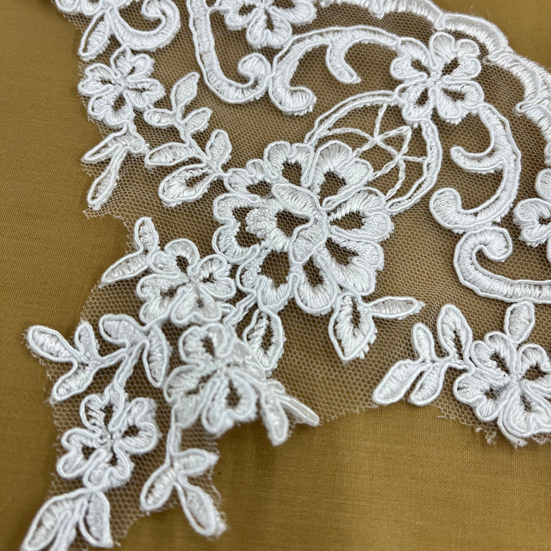 Corded Lace Trimming Embroidered on 100% Polyester Net Mesh | Lace USA