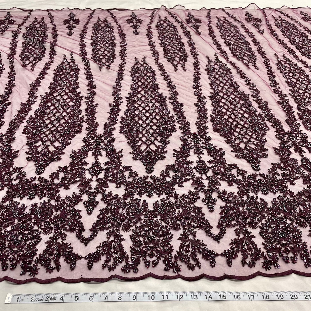 Beaded Lace Fabric Embroidered on 100% Polyester Net Mesh | Lace USA - GD-323