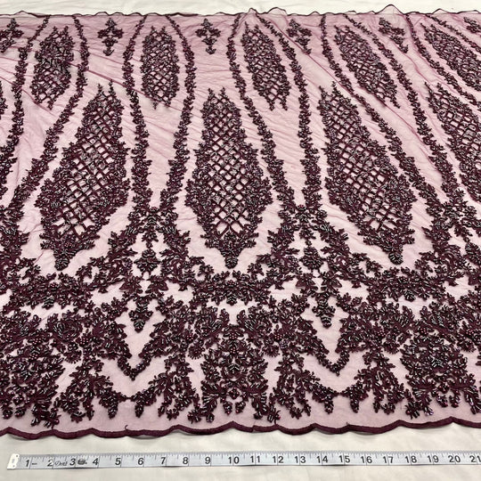 Beaded Lace Fabric Embroidered on 100% Polyester Net Mesh | Lace USA - GD-323