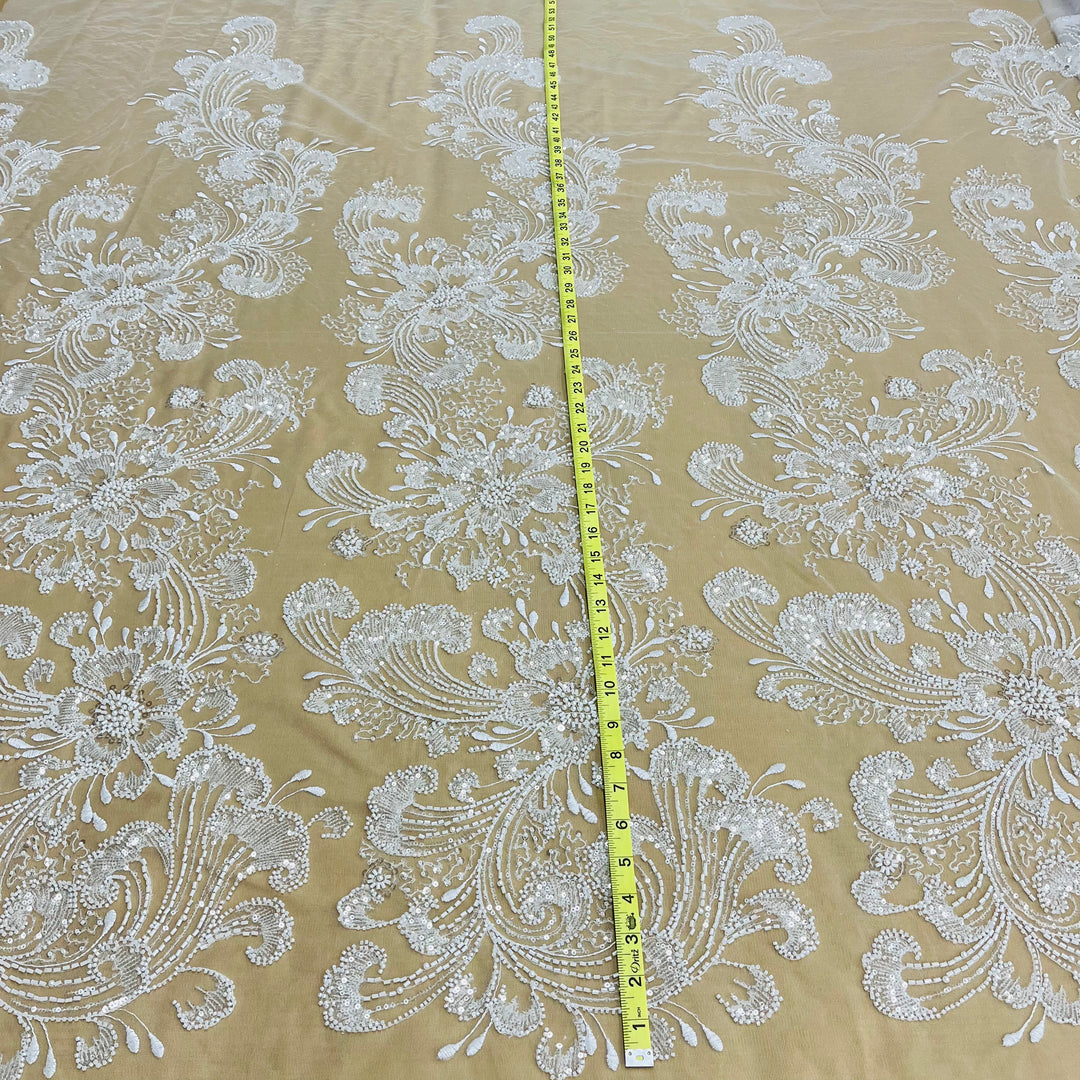 Beaded Lace Fabric Embroidered on 100% Polyester Net Mesh | Lace USA