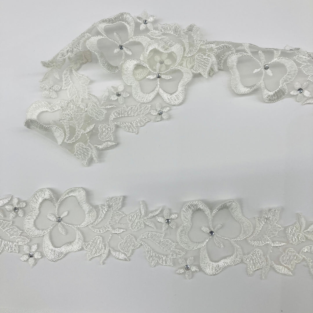 Beaded Lace Trimming Embroidered on 100% Poly. Organza. Lace USA