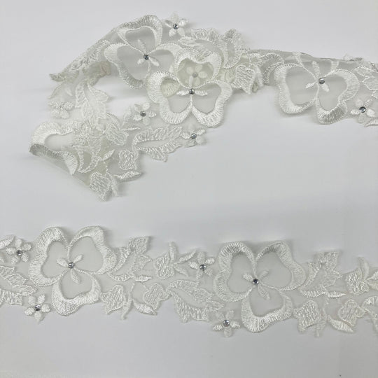 Beaded Lace Trimming Embroidered on 100% Poly. Organza. Lace USA