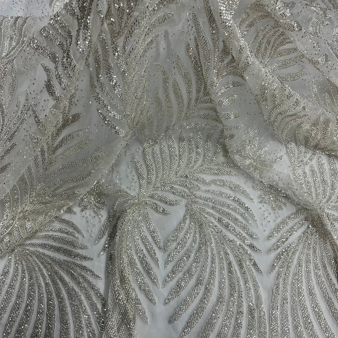 Beaded & Corded Bridal Lace Fabric Embroidered on 100% Polyester Net Mesh | Lace USA