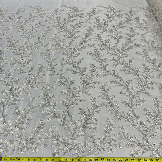 Beaded 3D Floral Lace Fabric Embroidered on 100% Polyester Net Mesh | Lace USA - GD-70