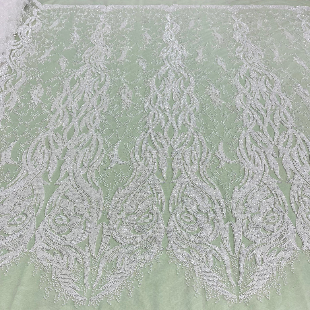 Beaded & Corded Bridal Lace Fabric Embroidered on 100% Polyester Net Mesh | Lace USA