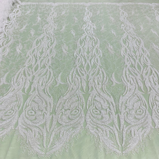 Beaded & Corded Bridal Lace Fabric Embroidered on 100% Polyester Net Mesh | Lace USA