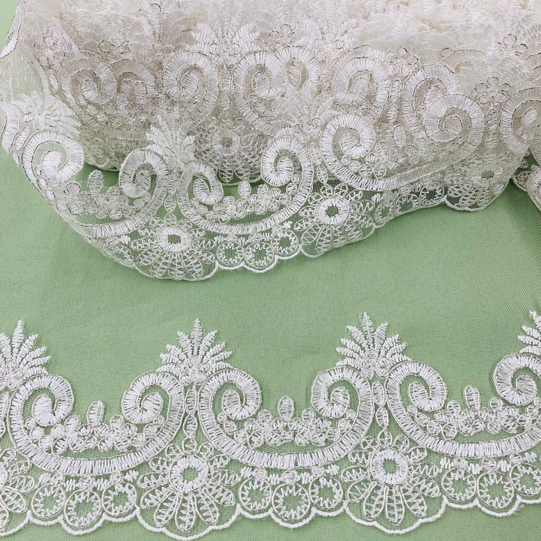 Corded Lace Trimming Embroidered on 100% Polyester Net Mesh | Lace USA