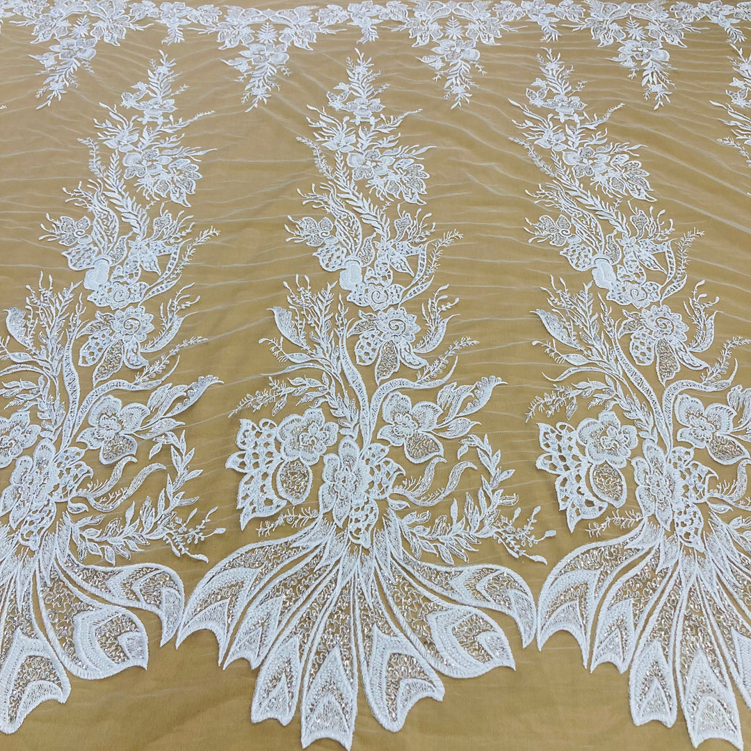 Beaded & Sequined Lace Fabric Embroidered on 100% Polyester Net Mesh | Lace USA