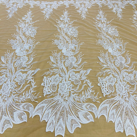 Beaded & Sequined Lace Fabric Embroidered on 100% Polyester Net Mesh | Lace USA