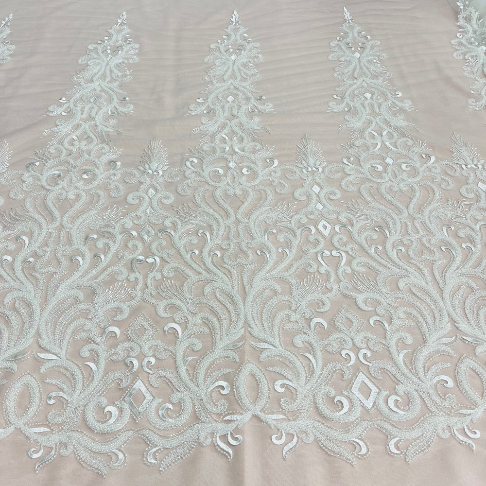 Beaded Lace Fabric Embroidered With Fuzzy Thread on 100% Polyester Net Mesh | Lace USA