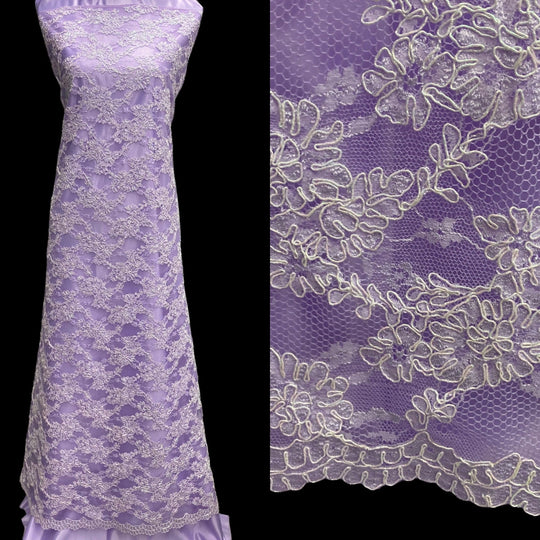 Corded Bridal Lace Fabric Embroidered on 100% Polyester Net Mesh | Lace USA