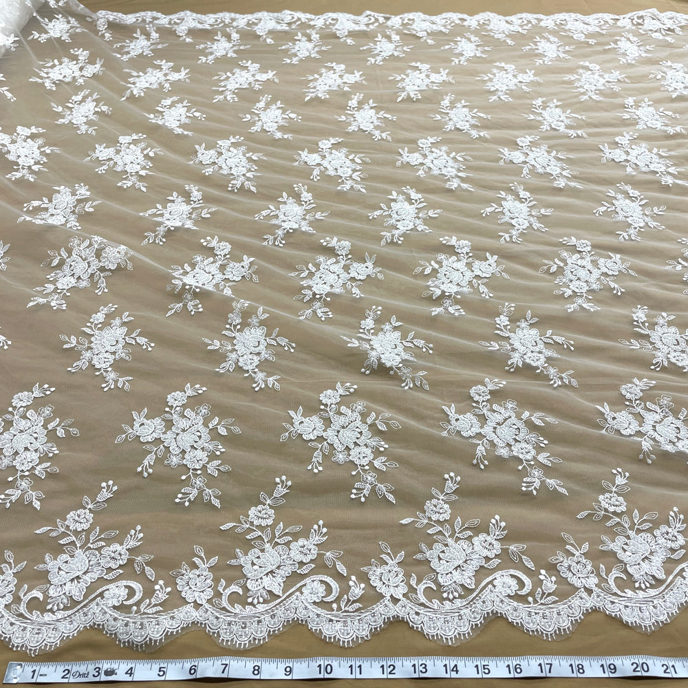 Beaded & Corded Bridal Fabric Lace Embroidered on 100% Polyester Net Mesh | Lace USA