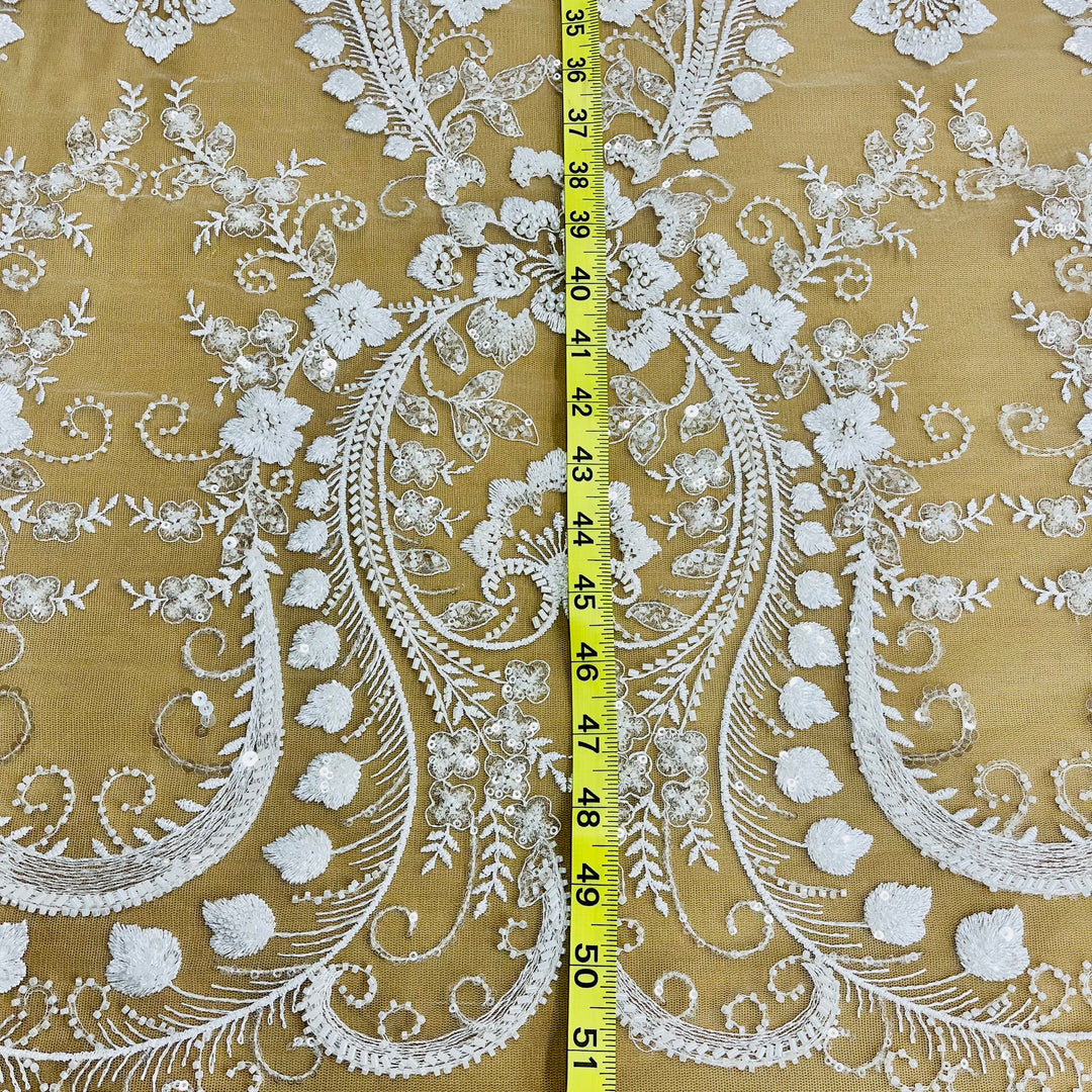 Beaded Lace Fabric Embroidered on 100% Polyester Net Mesh | Lace USA