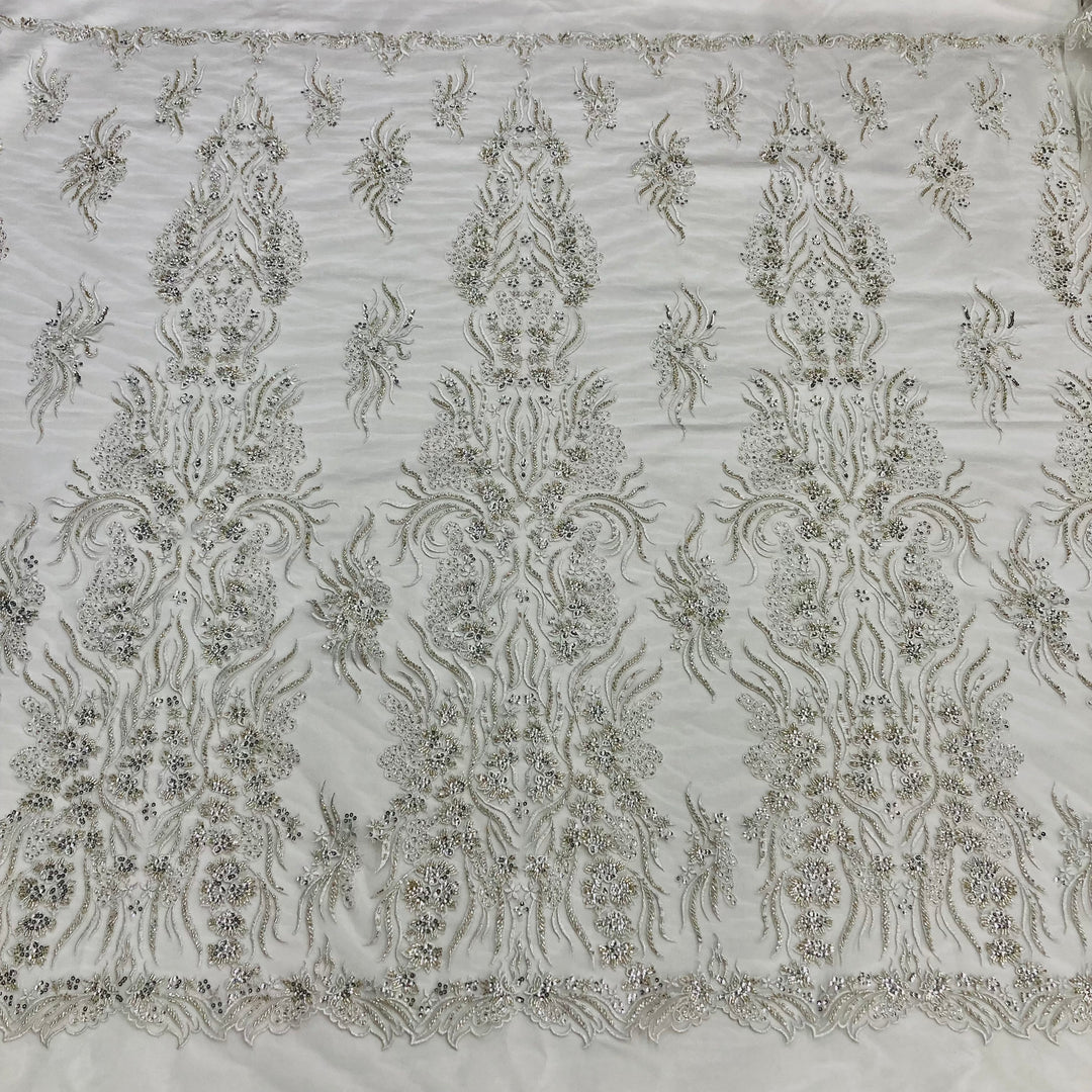 Embroidered & Beaded Net Mesh Fabric with Beads. Lace USA