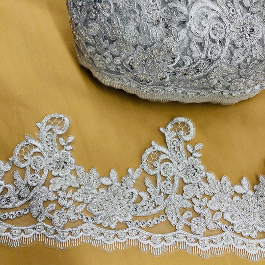 Beaded & Corded Lace Trimming Embroidered on 100% Polyester Net Mesh | Lace USA