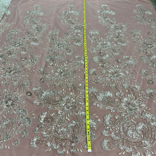 Beaded Lace Fabric Embroidered on 100% Polyester Net Mesh | Lace USA