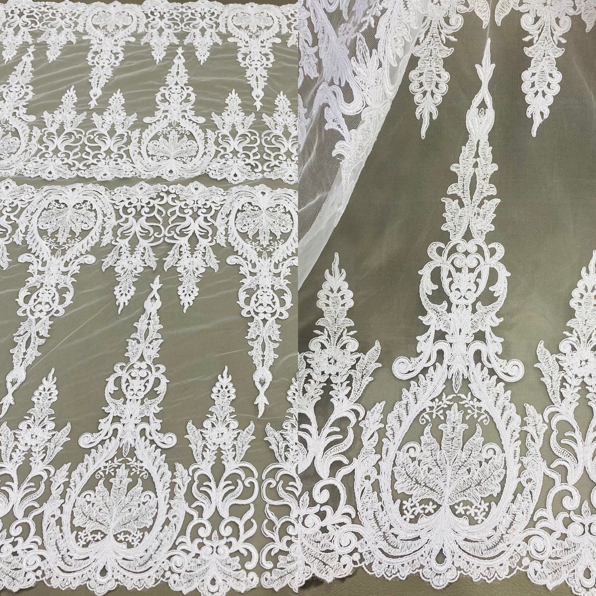 Corded Bridal Lace Fabric Embroidered on 100% Polyester Net Mesh | Lace USA