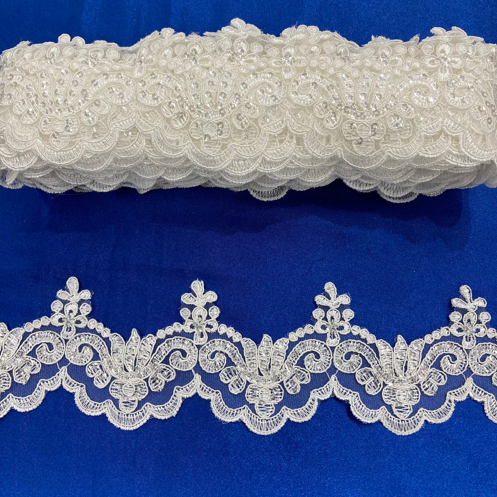 Corded, Beaded & Embroidered Ivory Trimming. Lace Usa