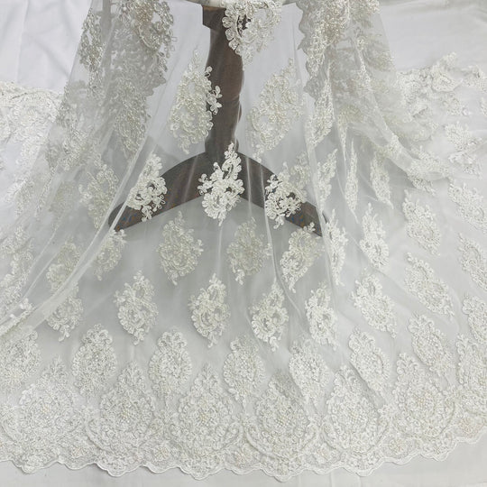 Beaded, Corded & Embroidered on Mesh Net Lace Fabric. Lace USA