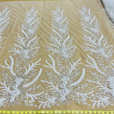 Beaded Lace Fabric Embroidered on 100% Polyester Net Mesh | Lace USA - GD-220712 White