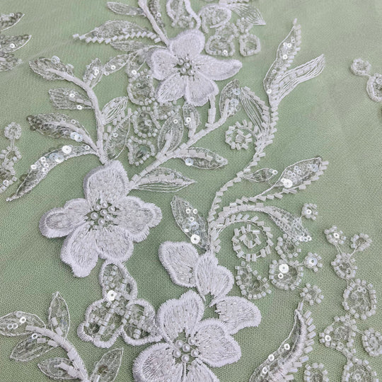 Beaded Lace Fabric Embroidered on 100% Polyester Net Mesh | Lace USA