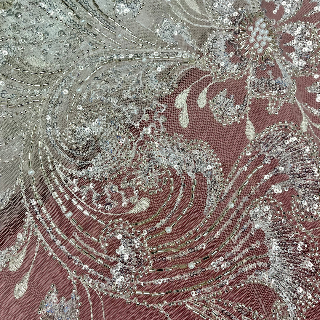 Beaded Lace Fabric Embroidered on 100% Polyester Net Mesh | Lace USA