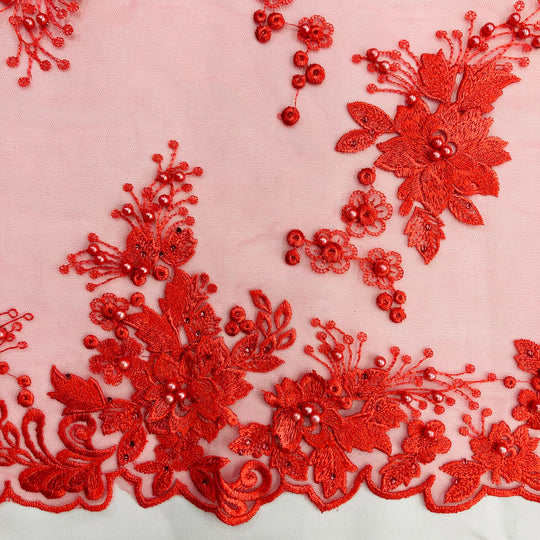 3D Floral Embroidered & Beaded Net Fabric. Lace USA