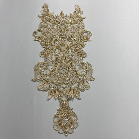 Beaded & Corded Lace Medallion Applique Embroidered on 100% Polyester Net Mesh. Lace Usa