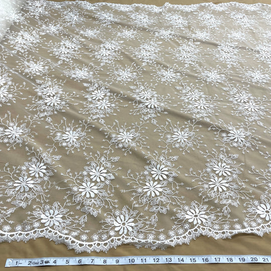 Floral Lace Fabric Embroidered on 100% Polyester Net Mesh | Lace USA