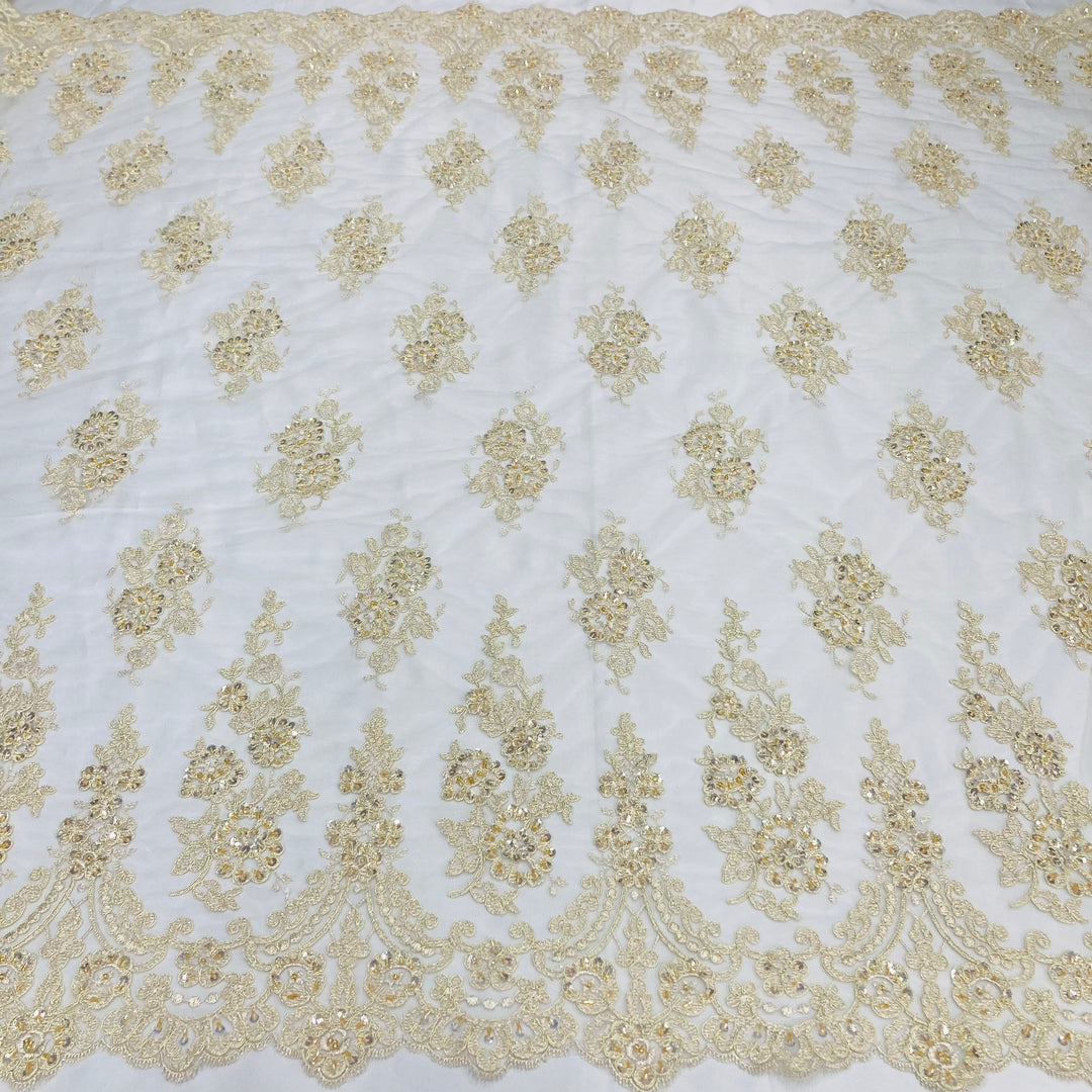 Beaded & Corded Lace Fabric Embroidered on 100% Polyester Net Mesh | Lace USA