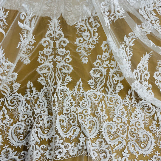 Beaded Lace Fabric Embroidered on 100% Polyester Net Mesh | Lace USA