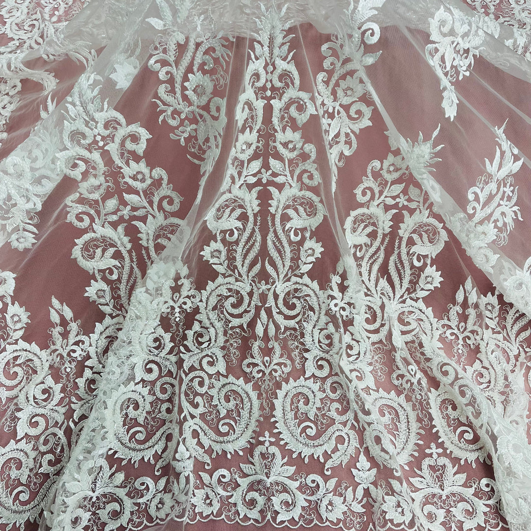 Beaded Lace Fabric Embroidered on 100% Polyester Net Mesh | Lace USA