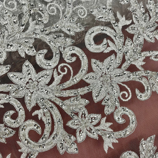 Beaded & Corded Bridal Fabric Lace Embroidered on 100% Polyester Net Mesh | Lace USA