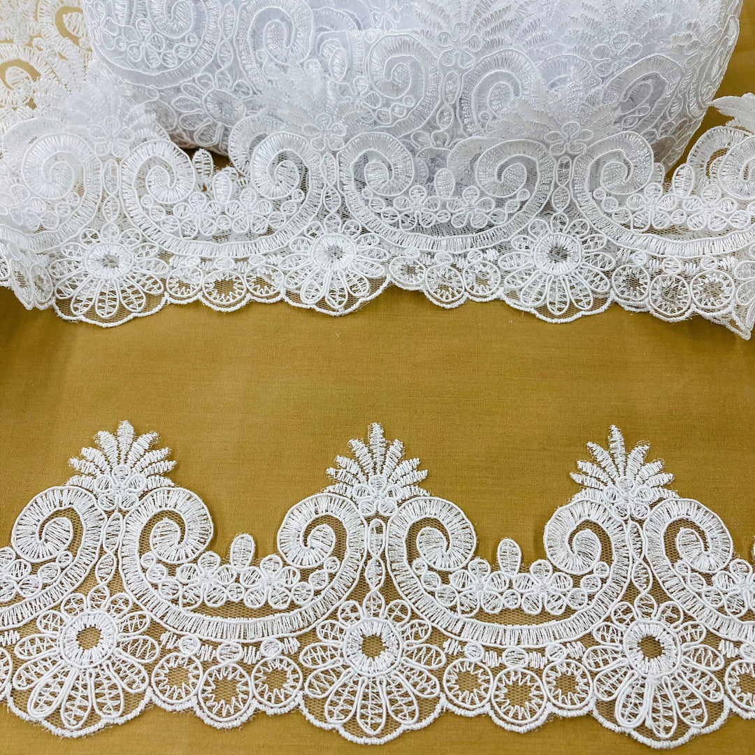 Corded Lace Trimming Embroidered on 100% Polyester Net Mesh | Lace USA