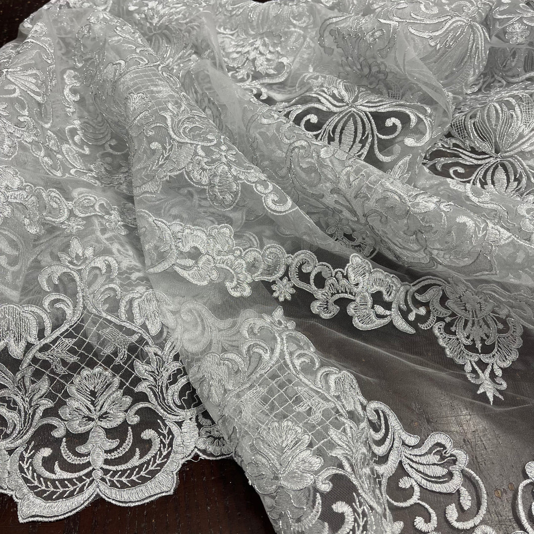 Corded Bridal Lace Fabric Embroidered on 100% Polyester Net Mesh | Lace USA