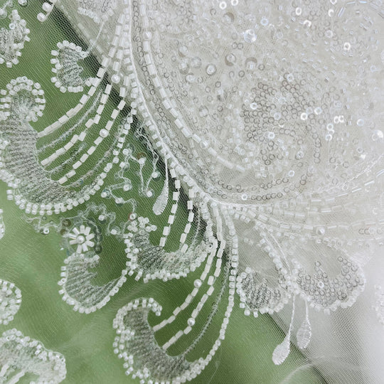 Beaded Lace Fabric Embroidered on 100% Polyester Net Mesh | Lace USA