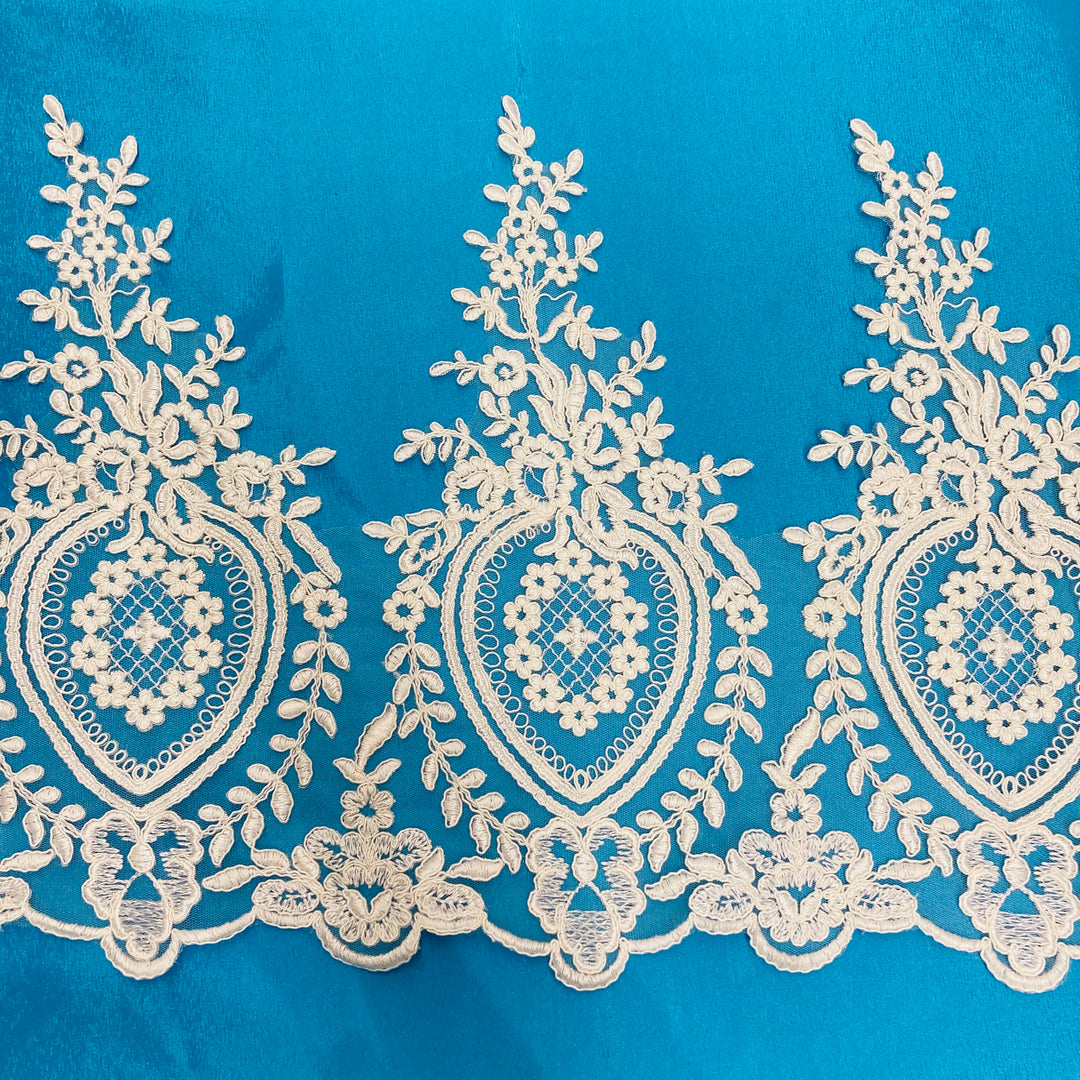 Corded Lace Trimming Embroidered on 100% Polyester Net Mesh | Lace USA