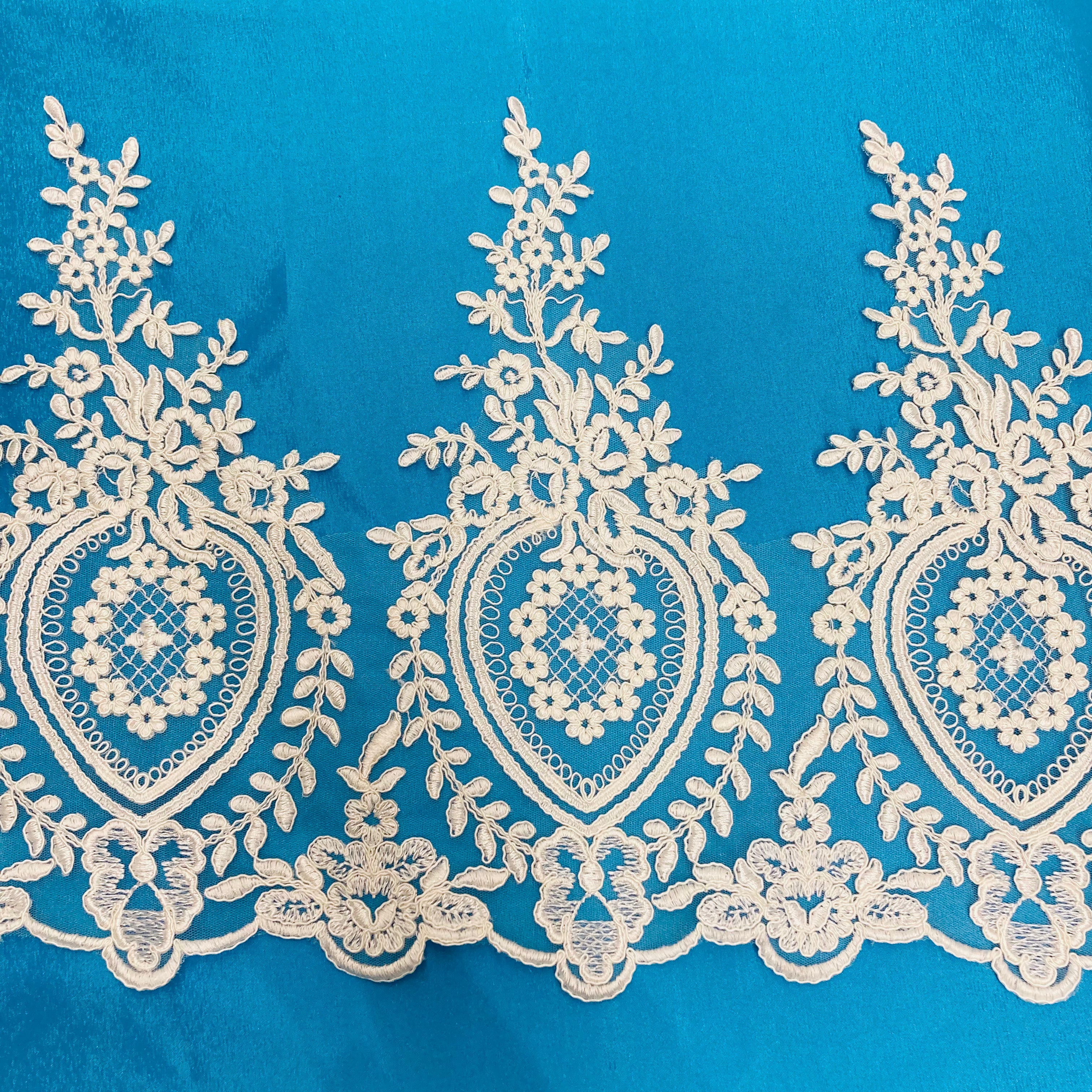 Corded Lace Trimming Embroidered on 100% Polyester Net Mesh | Lace USA