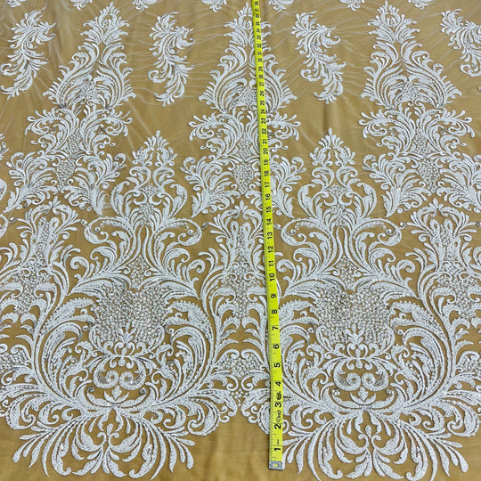 Beaded Lace Fabric Embroidered on 100% Polyester Net Mesh | Lace USA-GD-13267