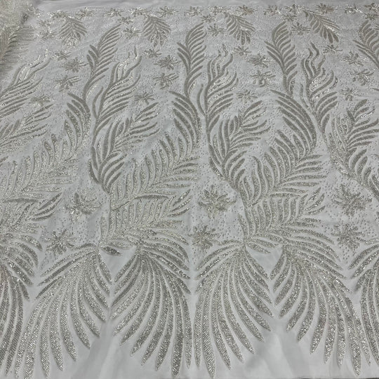 Beaded & Corded Bridal Lace Fabric Embroidered on 100% Polyester Net Mesh | Lace USA