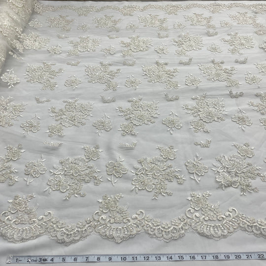 Beaded Lace Fabric Embroidered on 100% Polyester Net Mesh | Lace USA